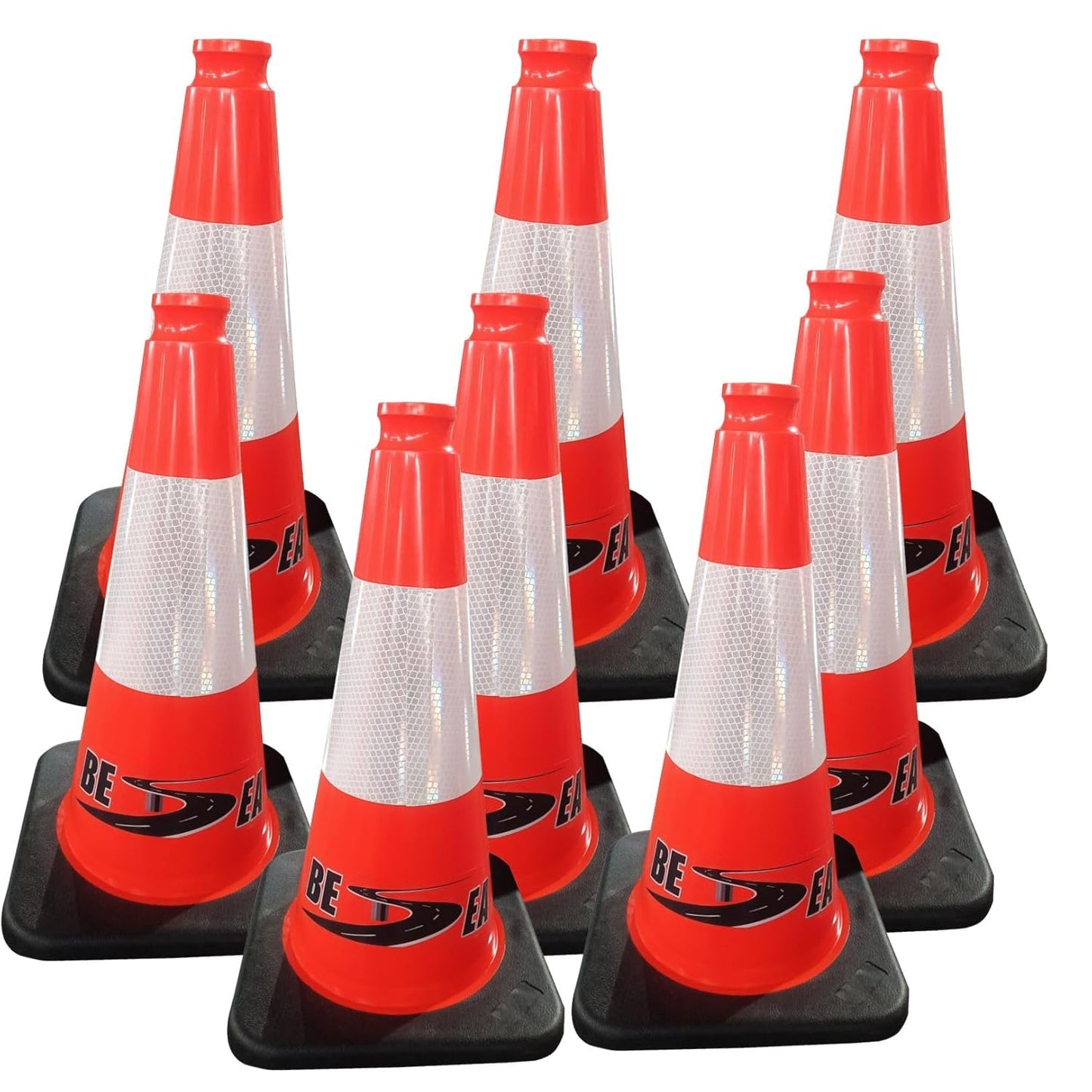 (8 Cones) BESEA 18" inch Traffic Cones Traffic Safety Cones Black Base Construction Road Parking Cone with 6" Highly Reflective Collar(8 Pack)