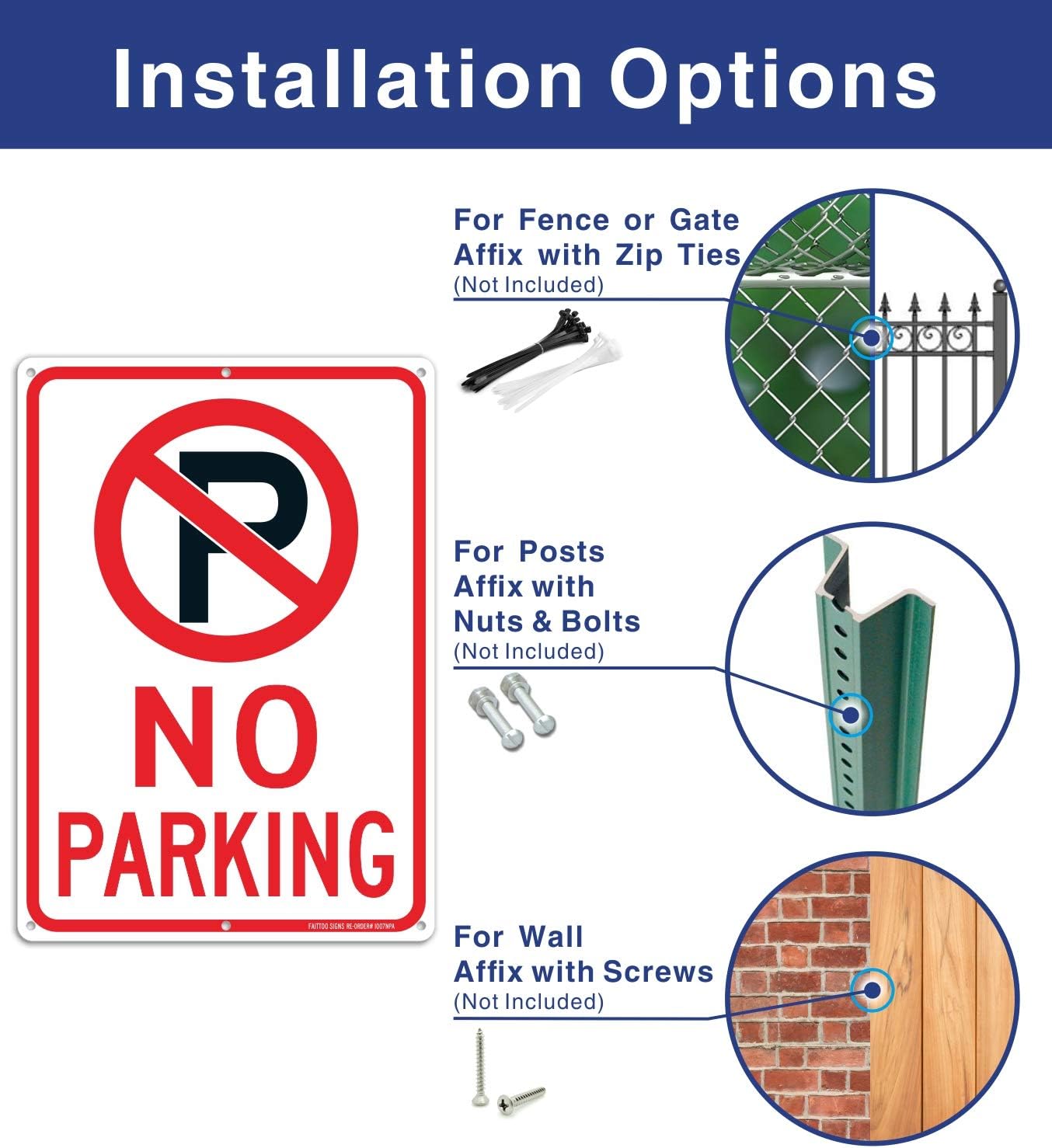 (2 Pack) No Parking Sign with Symbol Sign, 10 x 7 Inches Reflective .40 Rust Free Aluminum, UV Protected, Weather Resistant, Waterproof, Durable Ink, Easy to Mount
