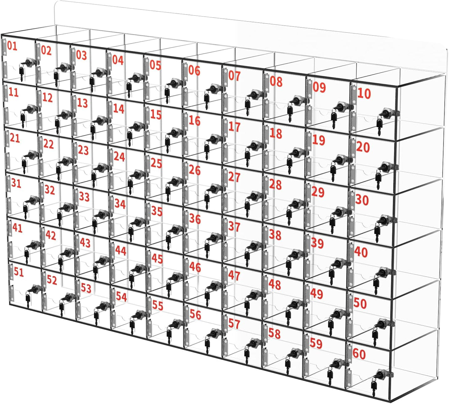100 Slots Cell Phone Locker Acrylic Cell Phone Lock Box with Door Locks and Keys, Wall-Mounted Cell Phone Storage Cabinet for Office Classroom Gym Firms, Clear Lockers for Storage (Large 60 Slots)