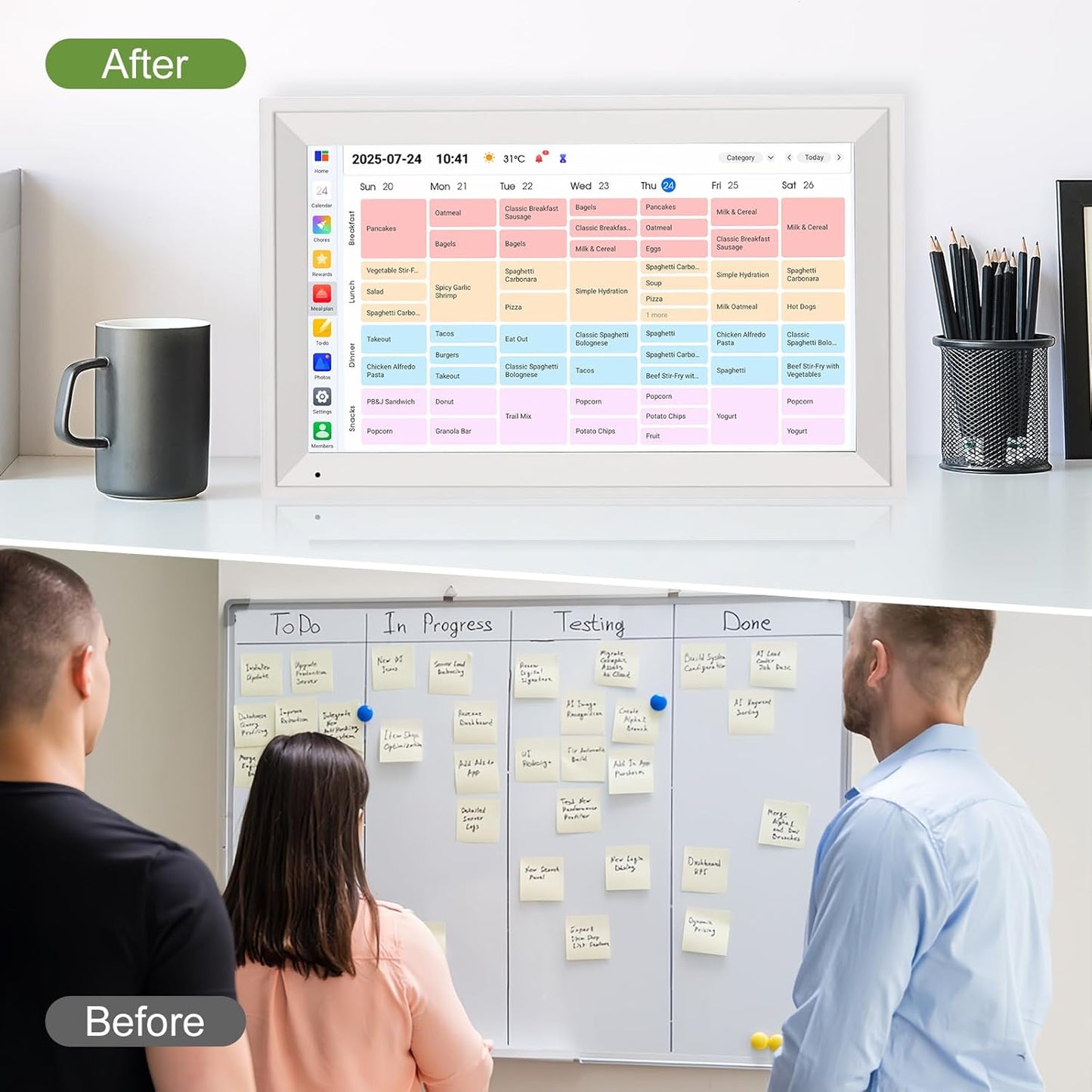 15.6 Inch Smart Digital Calendar 1080P Full HD Planner Digital Picture Frames Interactive Touchscreen Display Family Planner Stand Wall Mount White