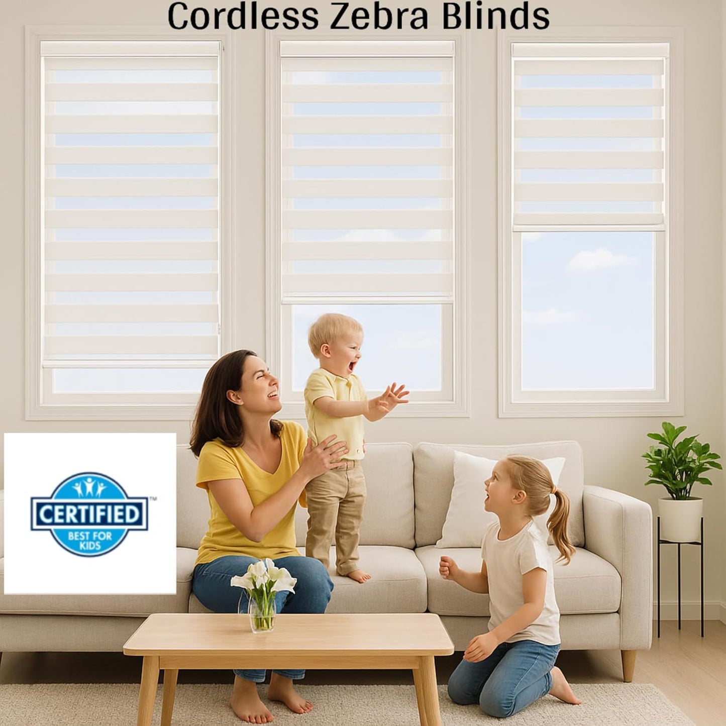 ShadesU Cordless Zebra Blinds – Light Filtering Dual-Layer Window Shades for Privacy (Cream Color) (Maximum Height 72") (Width 32")
