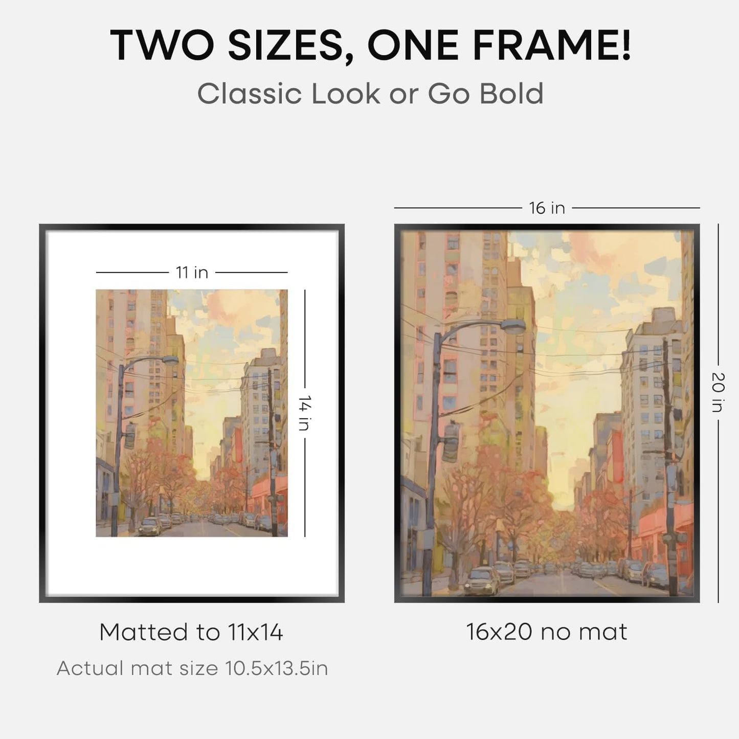 Homeforia 16 x 20 Picture Frame Black, High End Metal 11x14 Matted for 16x20 Frame, 16 x 20 Black Poster Frame with Mat 11 x 14 inch Photo, 20x16 Thin Hanging Frame, Tempered Glass, Wall Kit, Set of 3