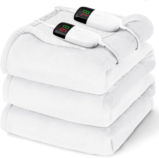 Heated Electric Blanket Queen Size - 84" x 90" Heating Blanket with Dual Control, 10 Heating Levels & 8 Hours Auto Off, Soft Warm Flannel Blanket, Christmas Birthday Gifts for Senior Grandma