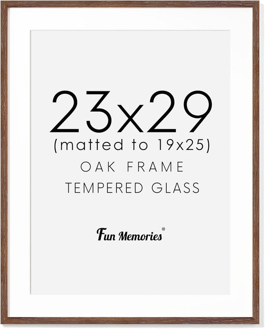 23x29 Oak Wood Frame, 23"x29" Poster Frame, 23 x 29 Picture Frames with Mat for 19x25, Rustic Wood Frames 23 by 29 with Real Glass, 23" x 29" Art Frame, 23x29 Puzzle Frames (Walnut Color, 1 Pack)