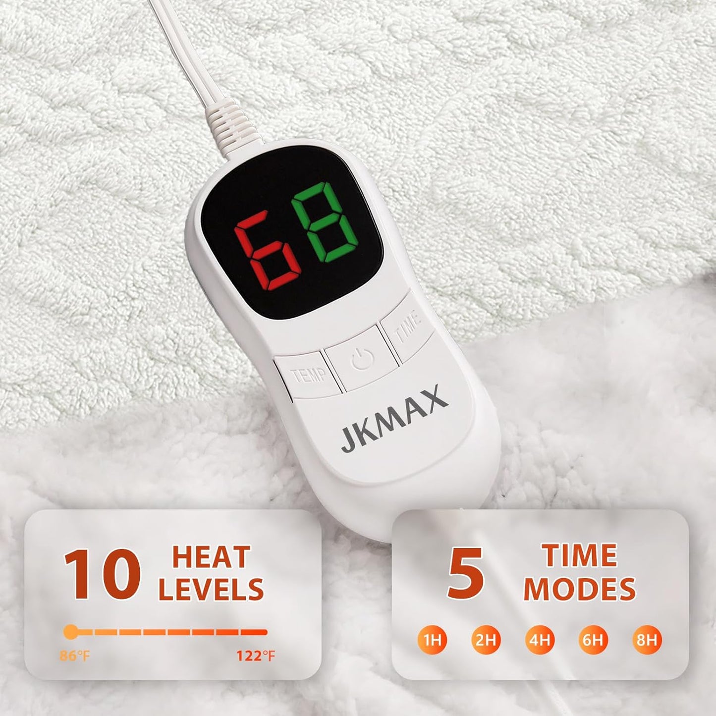 Heated Electric Blanket Queen Size-84"x90" Heating Blanket with 10 Heating Levels & 5 Time Settings Over-Heat Protection，Winter Warmer for Adults with ETL Certification（Cream）