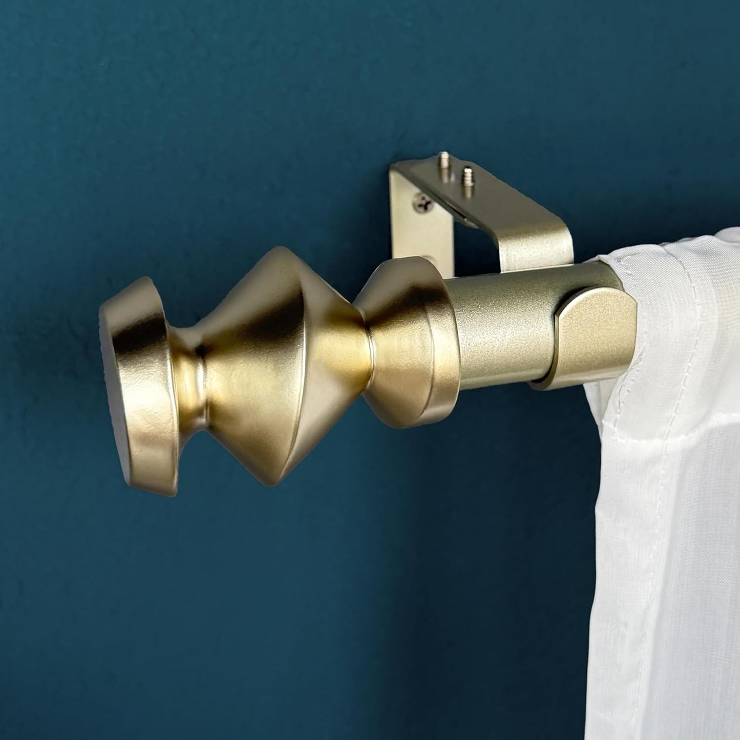 1-1/8 Inch Diameter Champagne Gold Curtain Rods with Modern Geometric Finials, 36-72'' Telescoping Single Curtain Rods for window width 24-68 inch, 1 pack