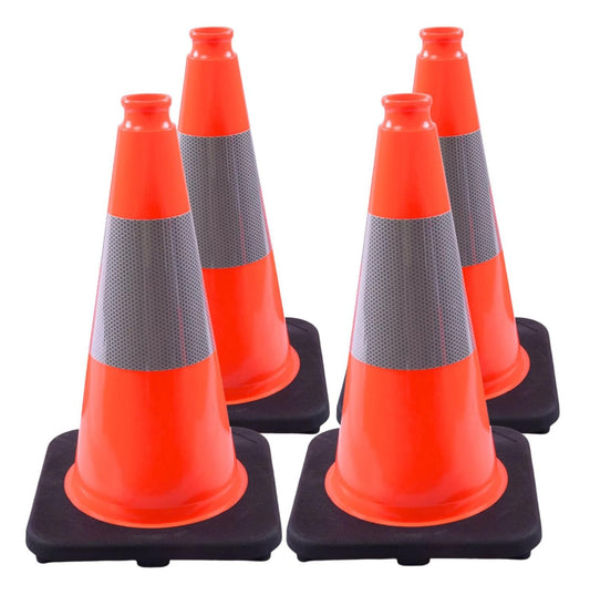 (4 Pack) BESEA 18" inch Traffic Cones Orange Safety Cones with 6 inch Reflective Collar for Home Driveway Road Parking Use(4 Cones)