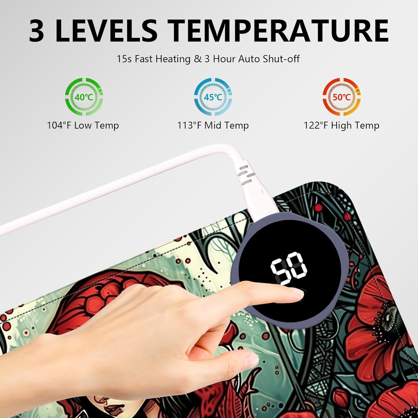 Heated Mouse Pad with 3 Levels Heated & 3 Hours Auto Shut-Off Mouse Pad for Warming Hands in Office Home, 31.5" x 13"Large Safe Desk Mat Hand Warmer，Girl White Fox