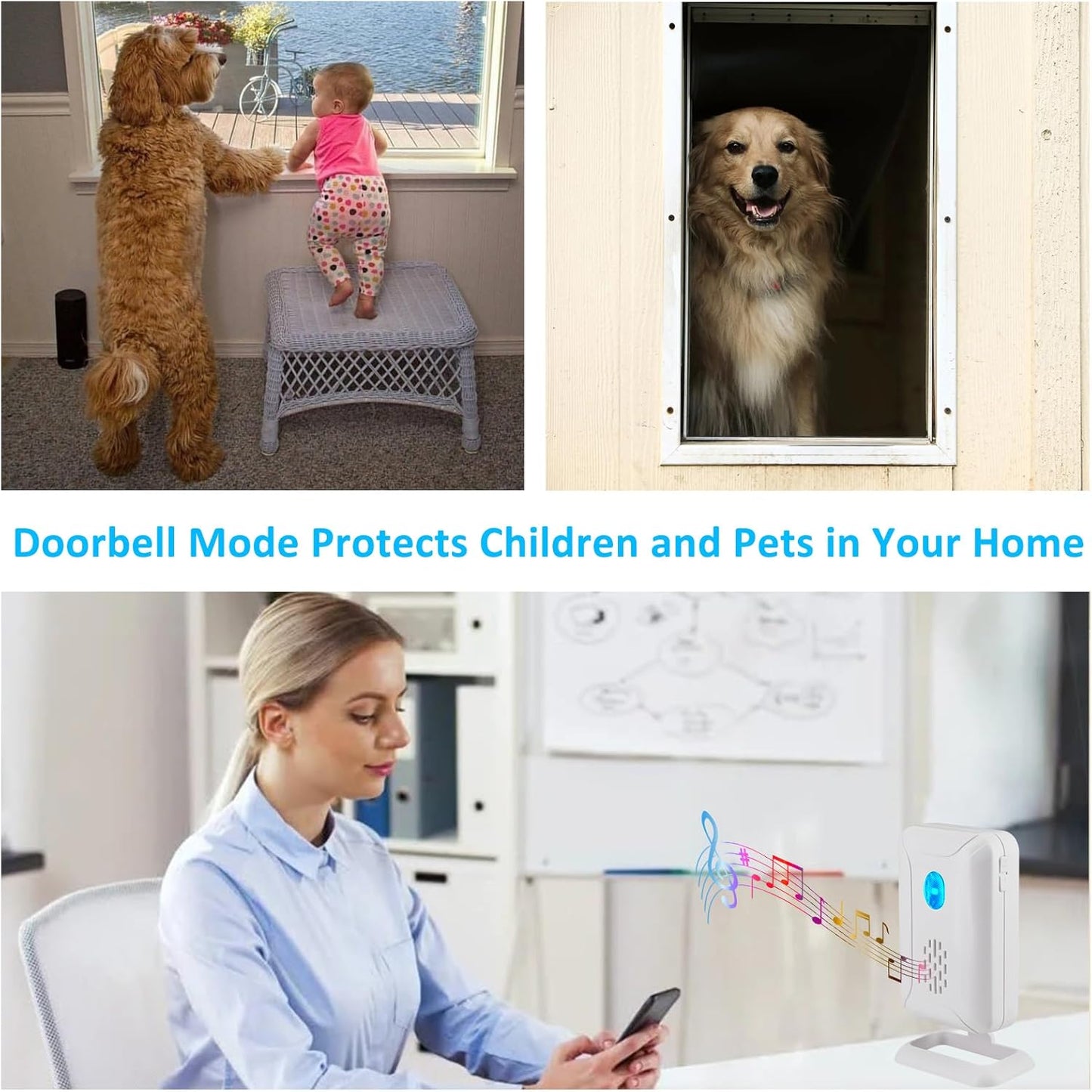 GreenCycle Wireless Door Chime, Door Open Sensor Alarm When Entry Business/Office/Store (600ft Range 36 Chimes 4 Adjustable Volume Mute Mode) Home Alert Bell for Kids/Toddler Safety,3Receivers 1Sensor