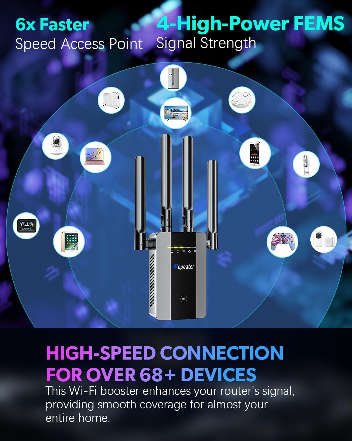 2026 New WiFi Extender Signal Booster, Long Range up to 13355Sq.ft, Wireless Internet Repeater Routers Signal Amplifier for Home, Office, Garage, 8X Faster Access Point with Ethernet Port, 1-Tap Setup