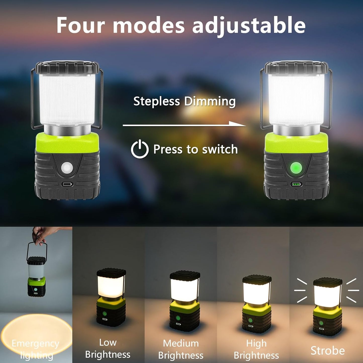 2PCS 3200K Warm Light LED Camping Lantern Rechargeable 1000LM, 4500mAh Power Bank, Flashlight for Hurricane Emergency, Hiking, IP44 Waterproof Lantern(Black)