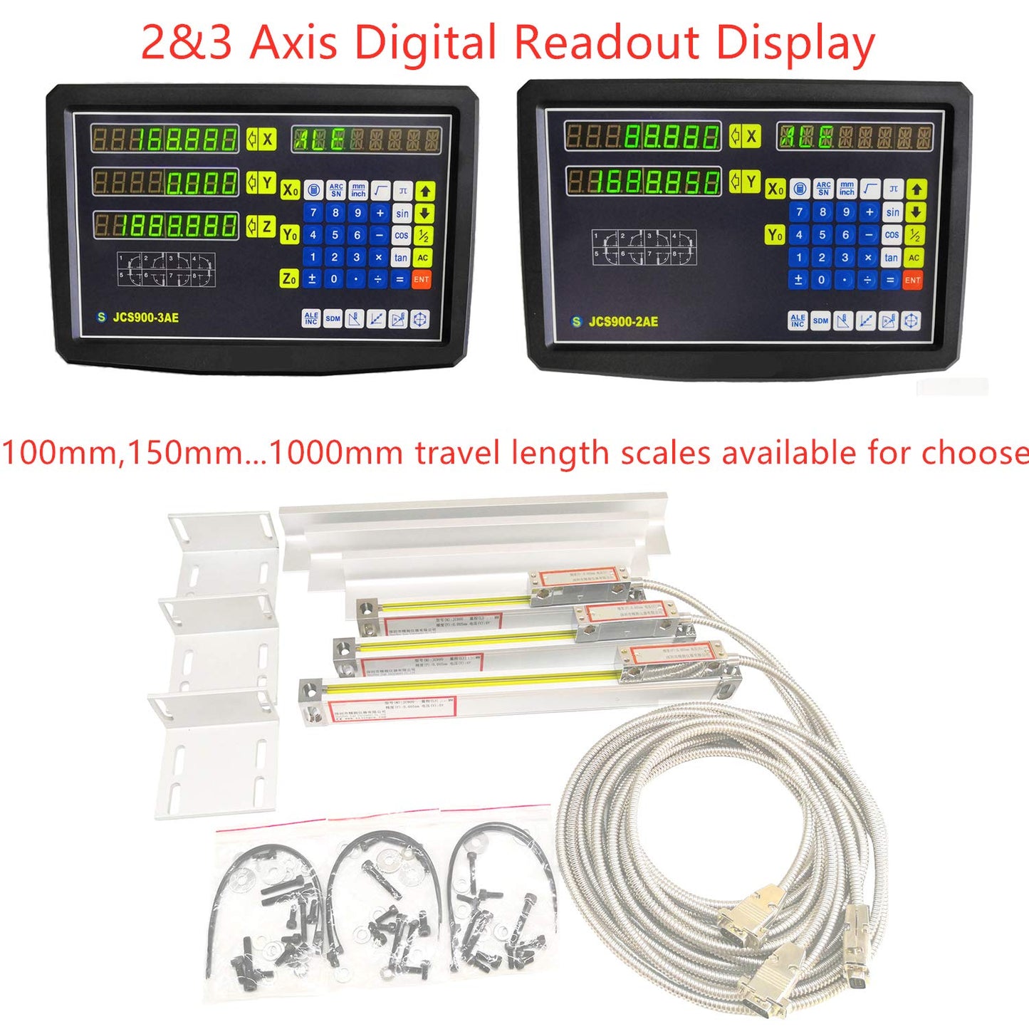 2/3 Axis Digital Readout and TTL Precision Linear Glass Scale DRO Encoder for Milling Lathe. Note:Display&Scales Sold Separately,Pls Select The Size Options! (300mm Travel Length Scale ONLY(12''))
