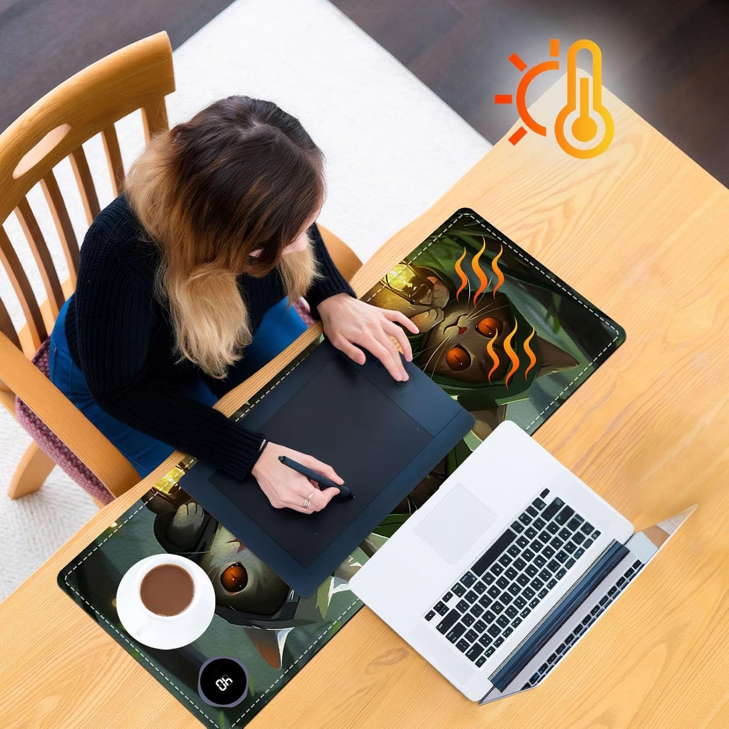Heated Mouse Pad, Warm Desk Pad, Keyboard Mat 31.5 x 13 Inch Intelligent Fast Heating, 3 Speed Adjustable, Timed Auto Power Off for Game Office Home,3 Cat Apostles Carrying Lanterns