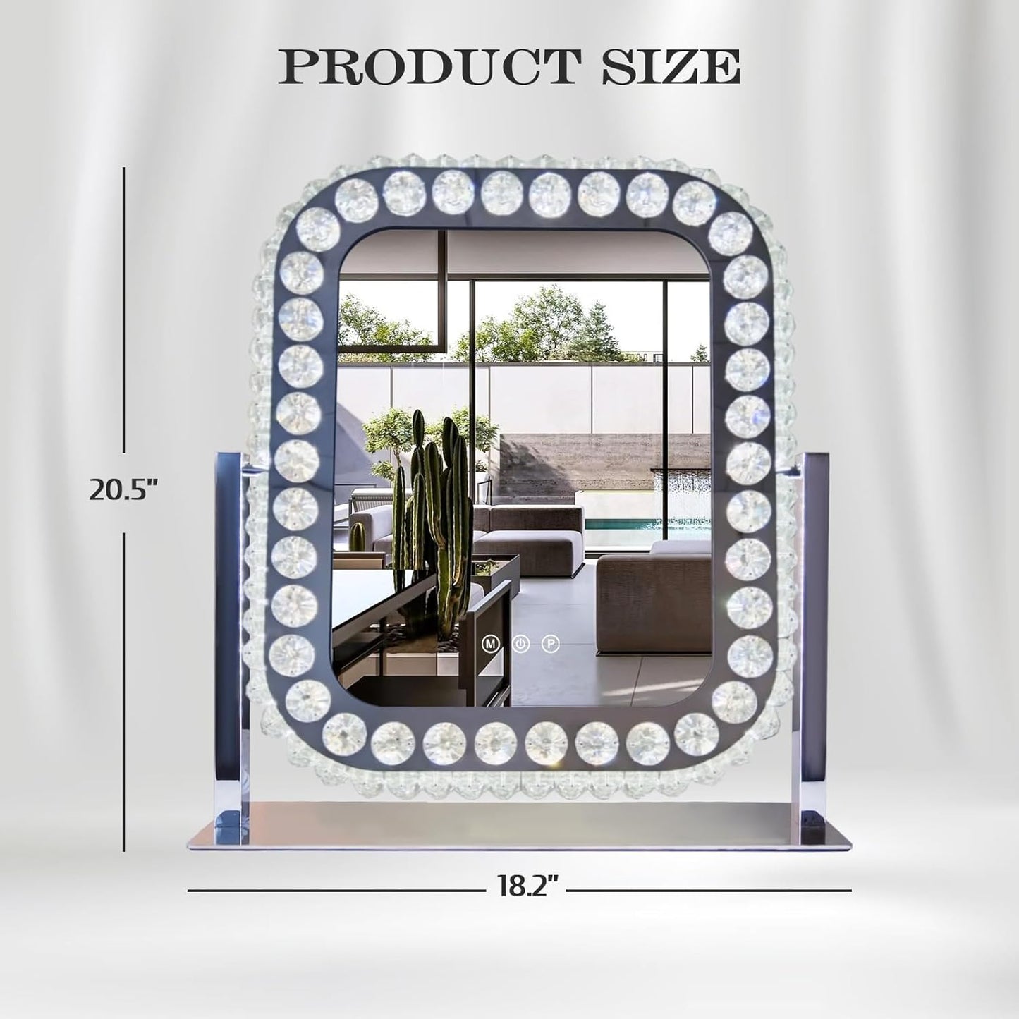 Hollywood Crystal Vanity Mirror with Lights 3 Color Adjustable Brightness Light 360° Rotation Large Crystal Lighted Vanity Mirror for Tabletop Desk Crystals LED Makeup Mirror with Lights