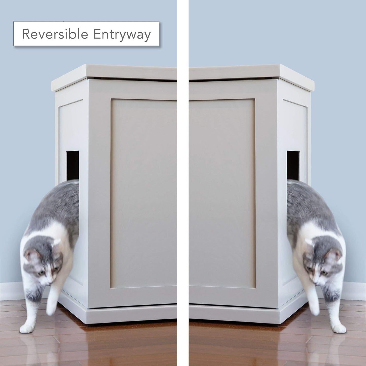 THE REFINED FELINE Cat Litter Box Enclosure Cabinet, Farmhouse, Smoke Gray, Round Feet, XLarge, Hidden Litter Cat Furniture with Drawer