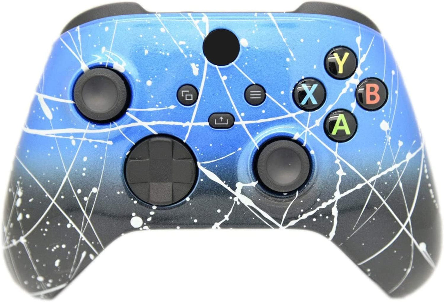 Hand Airbrushed Fade Custom Controller Compatible with Xbox Series X/S & Xbox One (Series X/S Blue & Black Fade W/Silver Splatter)