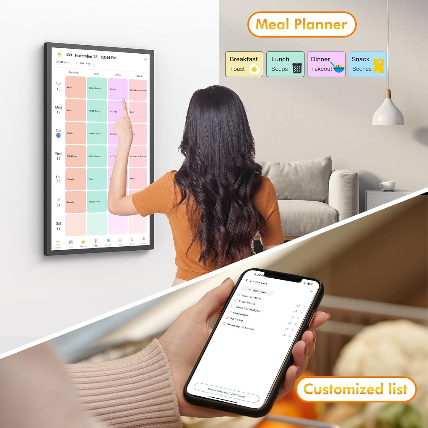 27" Digital Calendar Chore-Chart for-Family-Schedules - Smart Wall Touchscreen Interactive Display for Family To Do List, Auto-Sync Google iCloud Outlook Calendars, Streamline Household Organization