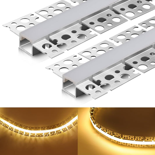 10 Pack LED Channel with Milky White Diffuser 6.6FT/2M Plaster-in Aluminum Drywall U Shaped Trimless Recessed Track for LED Strip, Flexible Led Profile 45 Degree Bendable