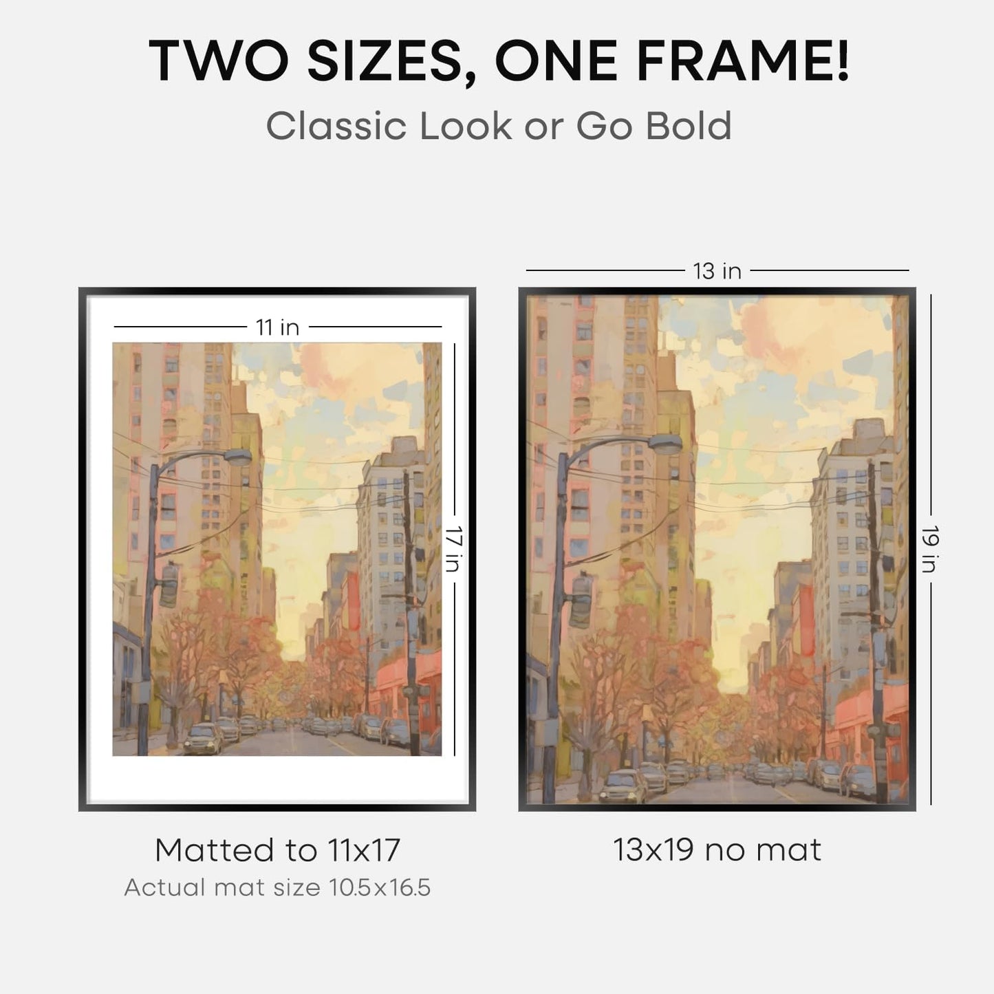 Homeforia 13x19 Picture Frame Black, High End Metal 13 x 19 Poster Frames with Mat 11 x 17 for Photo, 13x19 Black Frame Matted to 11x17 inch Print, 19x13 Thin Frame, Tempered Glass, Wall Kit, Set of 3