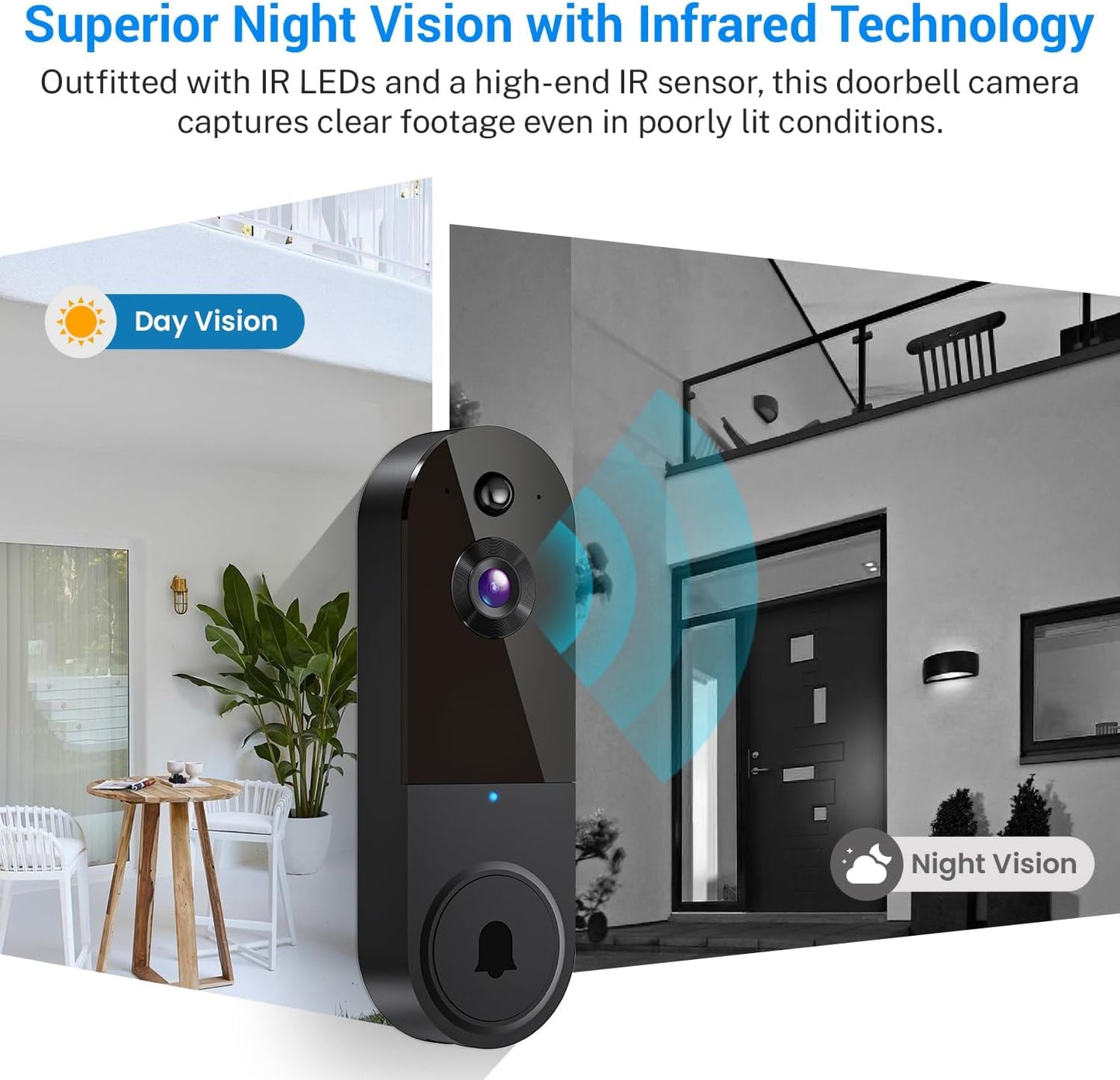 1080p Wireless Video Doorbell Camera with Indoor Receiver, AI Human Detection, 2-Way Audio, Night Vision, Cloud Storage, Real-Time Alerts, Smart Home Protection (Black)