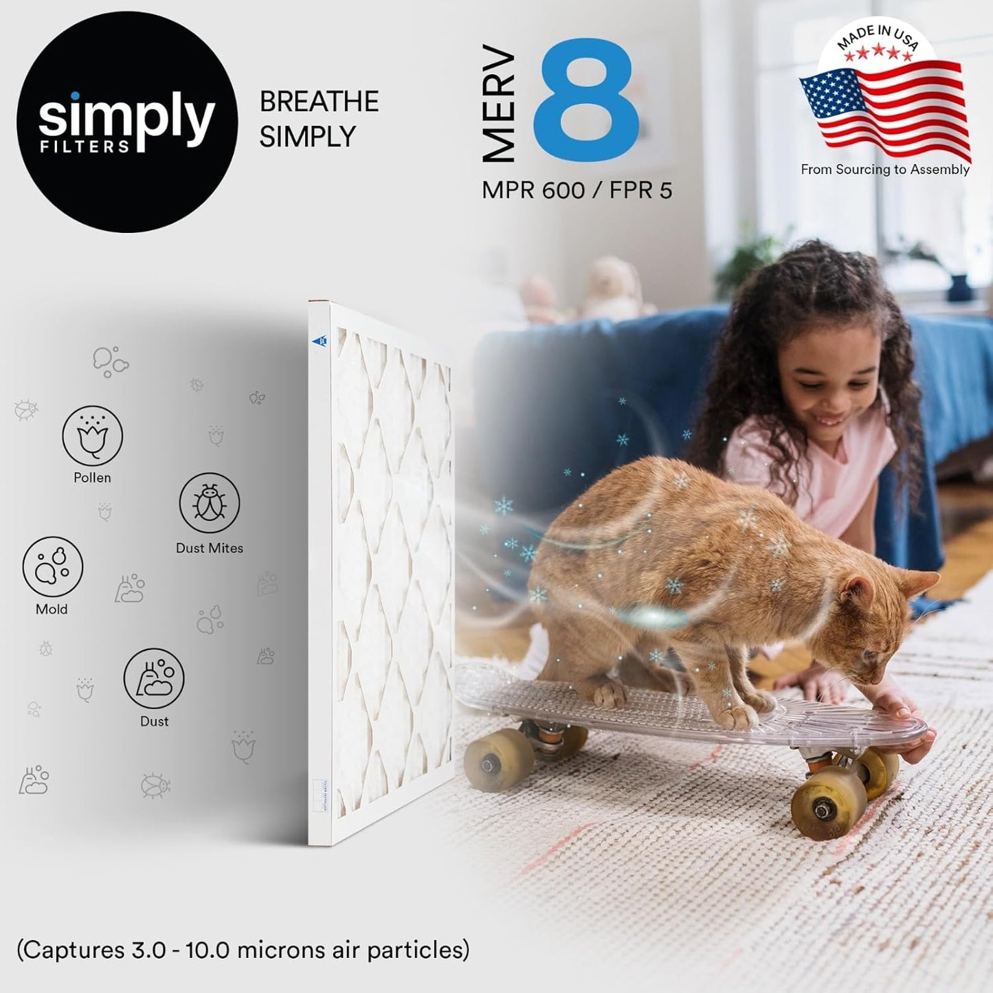 Simply 18x22x1 Air Filter, Merv 8, 6 Pack, For Home AC Furnace & HVAC (Actual Size: 17.75"x21.75"x0.75") DUST, Pet, & Allergy Control