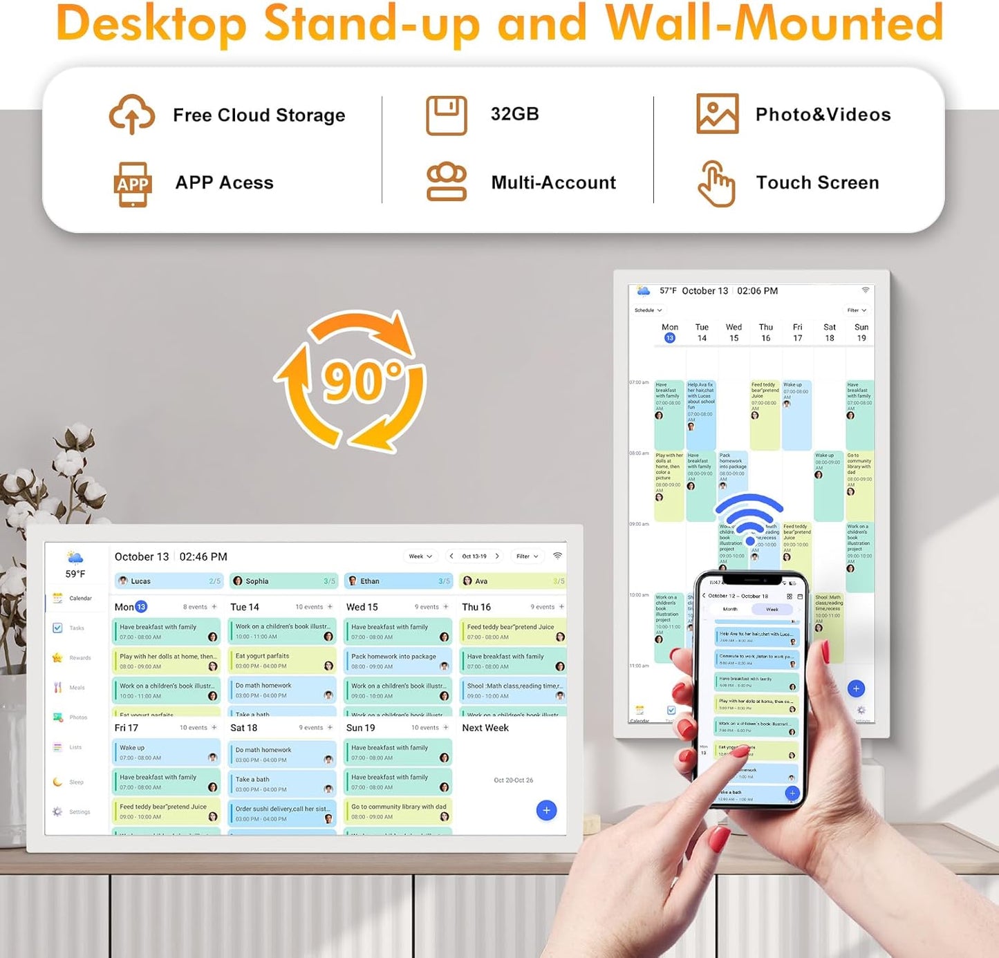 27 Inch Digital Calendar Chore Chart with Touchscreen - 1080P Full HD Interactive Display, Wall & Desk Mountable Family Planner, to-Do List & Meal Planner, Digital Picture Frame Gifts for Women Mom