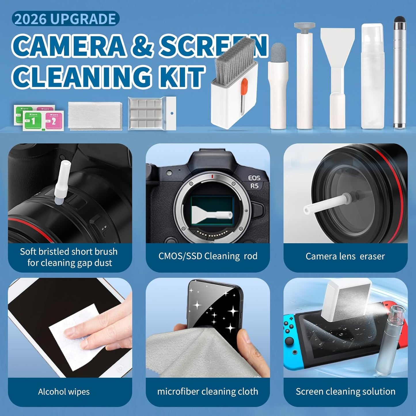2026 Upgrade Phone Cleaning Kit 47PCS, iPhone Cleaning Kit, Airbud AirPods Cleaning Kit, Keyboard Cleaning Kit, Charging Port Cleaner for Apple Lightning/Android USB-C (White)