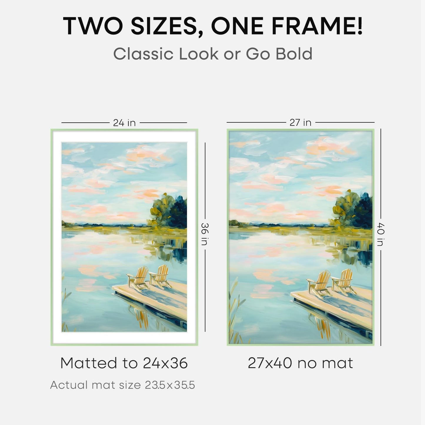 Homeforia 27x40 Poster Frame Sage Green, High End Metal 27x40 Large Picture Frames with Mat 24x36 inch Photo, 27 x 40 Thin Frame Matted to 24 x 36 Art, 40x27 Frames, Tempered Glass, Wall Kit, Set of 1
