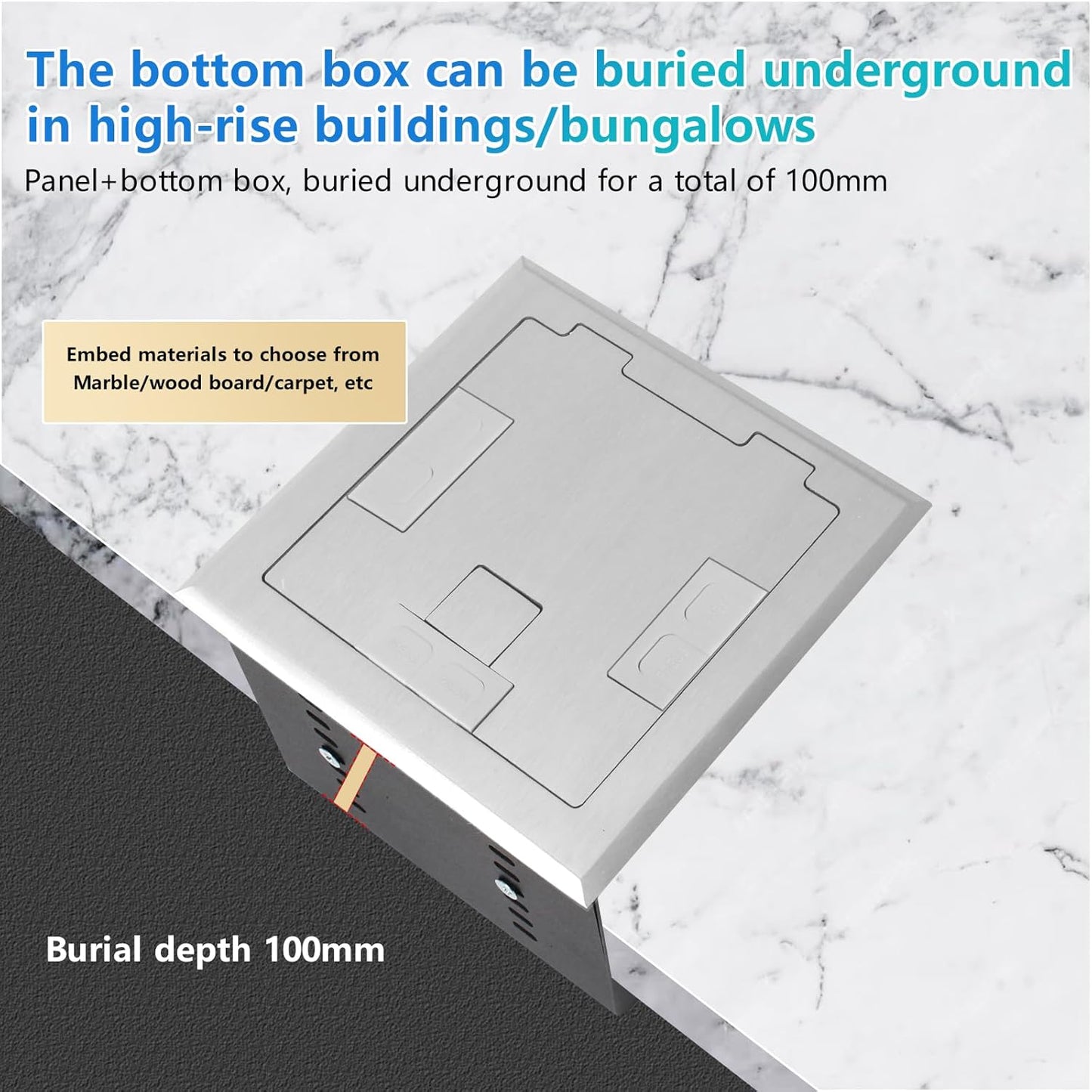 KYHSHJ Recessed Flat Hidden Socket Kit with 15 Amp Stainless Steel TR Receptacle Outlet Stainless+3-Port RJ45 Datacom Receptacle.Internal Height Adjustable，Corrosive Resistant Hardware，Silver