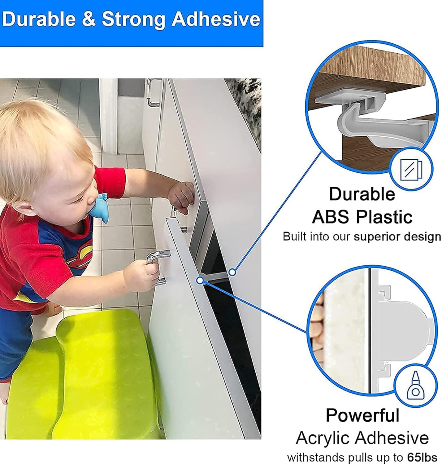 12 Pack Upgraded Invisible Baby Proofing Cabinet Latch Locks – No Drilling & Tools Needed, Fits Most Cabinets & Drawers, Works with Countertop Overhangs, Strong Adhesive for Easy & Secure Installation