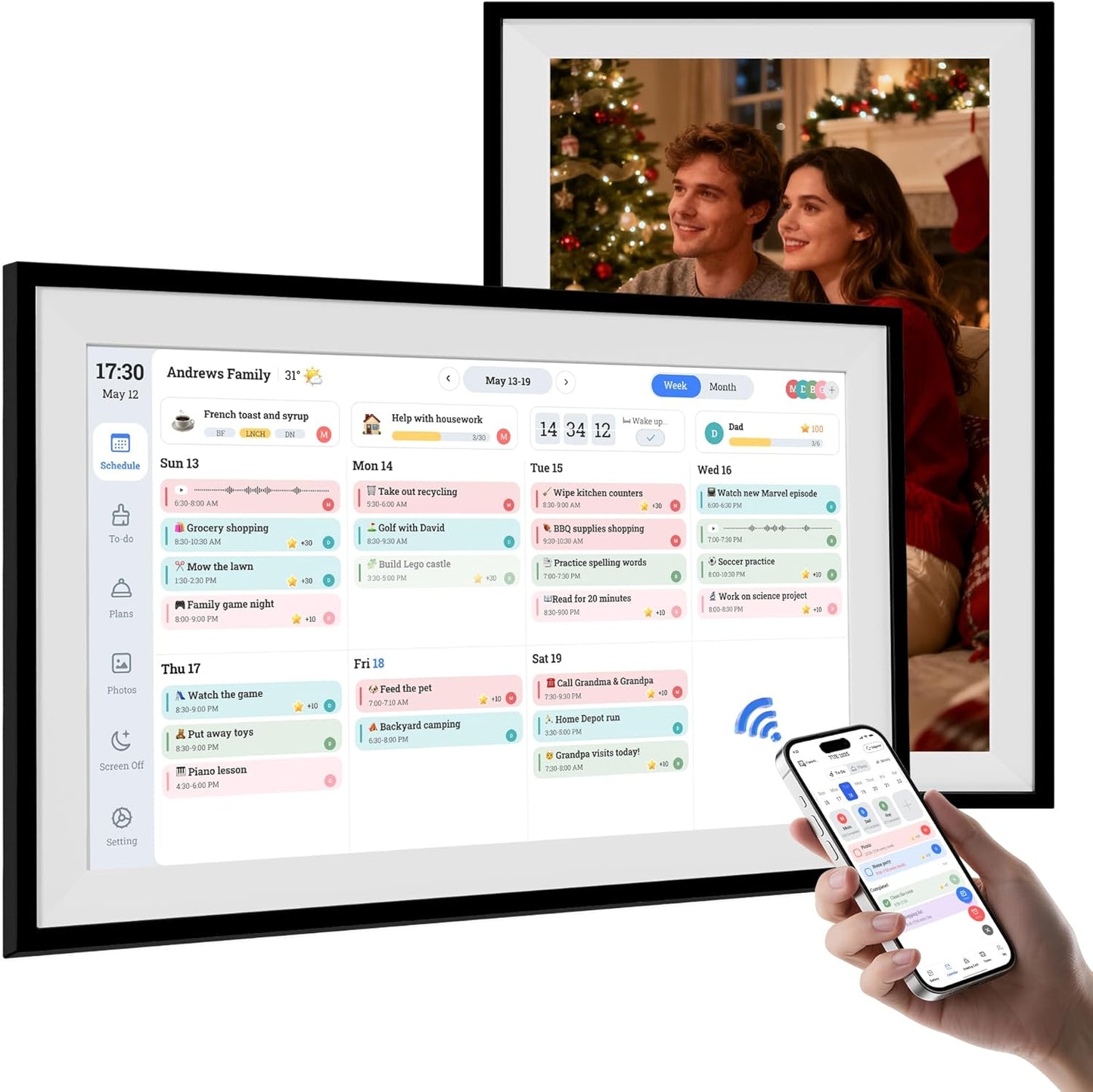 15.6 Inch Digital Calendar Chore Chart 1920 * 1080P Full HD Touchscreen Interactive Display Smart Electronic Calendar for Family Organizer Schedules Desk & Wall Mount Digital Planner Black