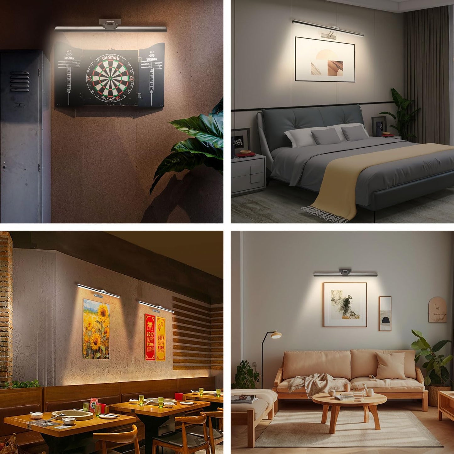 24.4" Wireless Picture Lights, Rechargeable Battery Art Display Light with Remote Control, Dimmable/Timer Off Dartboard Light, 3 Lighting Modes Full Metal Painting Display Lights (Nickel-1Pack)