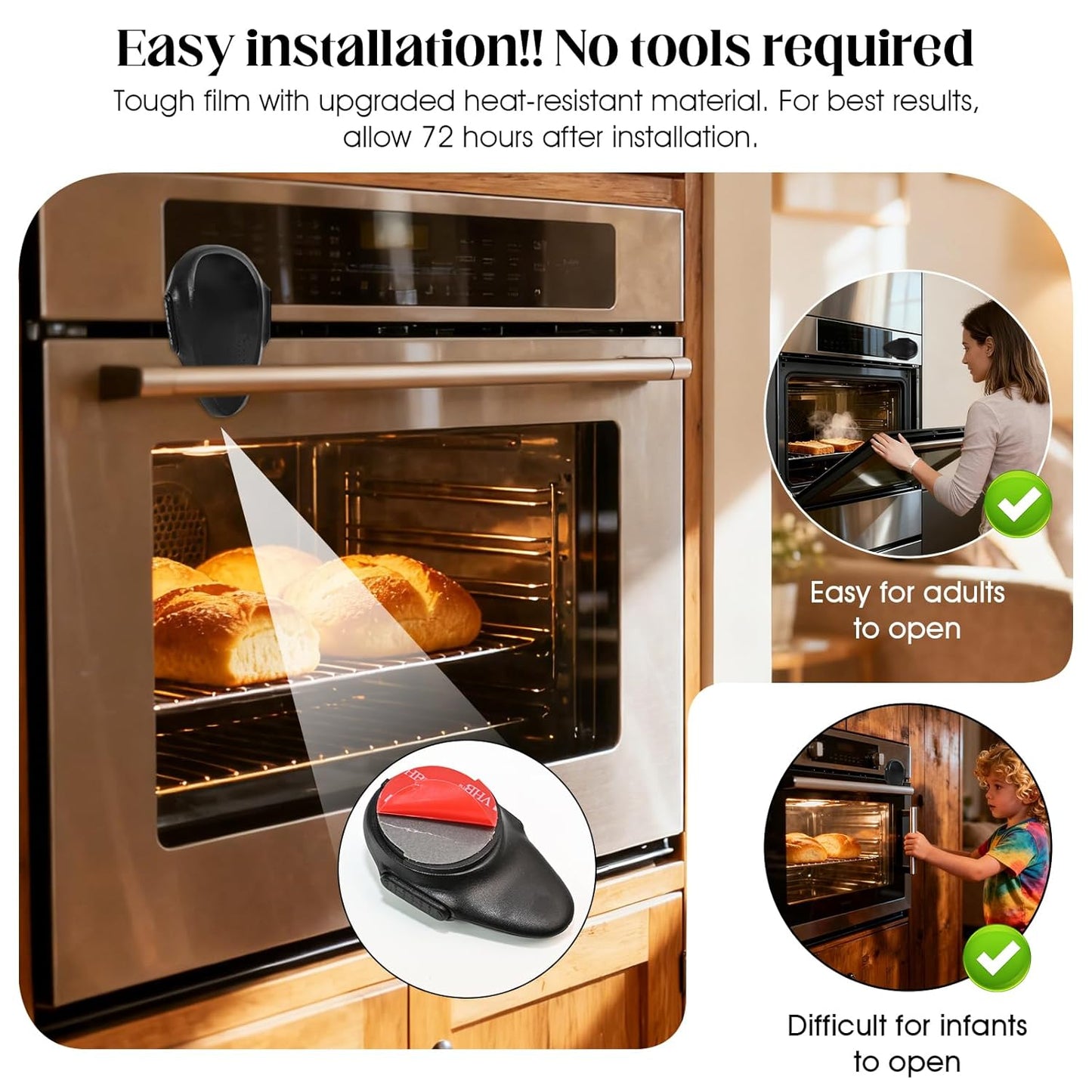 1 Pack Oven Lock for Baby Proofing - Heat Resistant, No Drill Adhesive Stove Door Lock, Child Safety Oven Lock (Black)