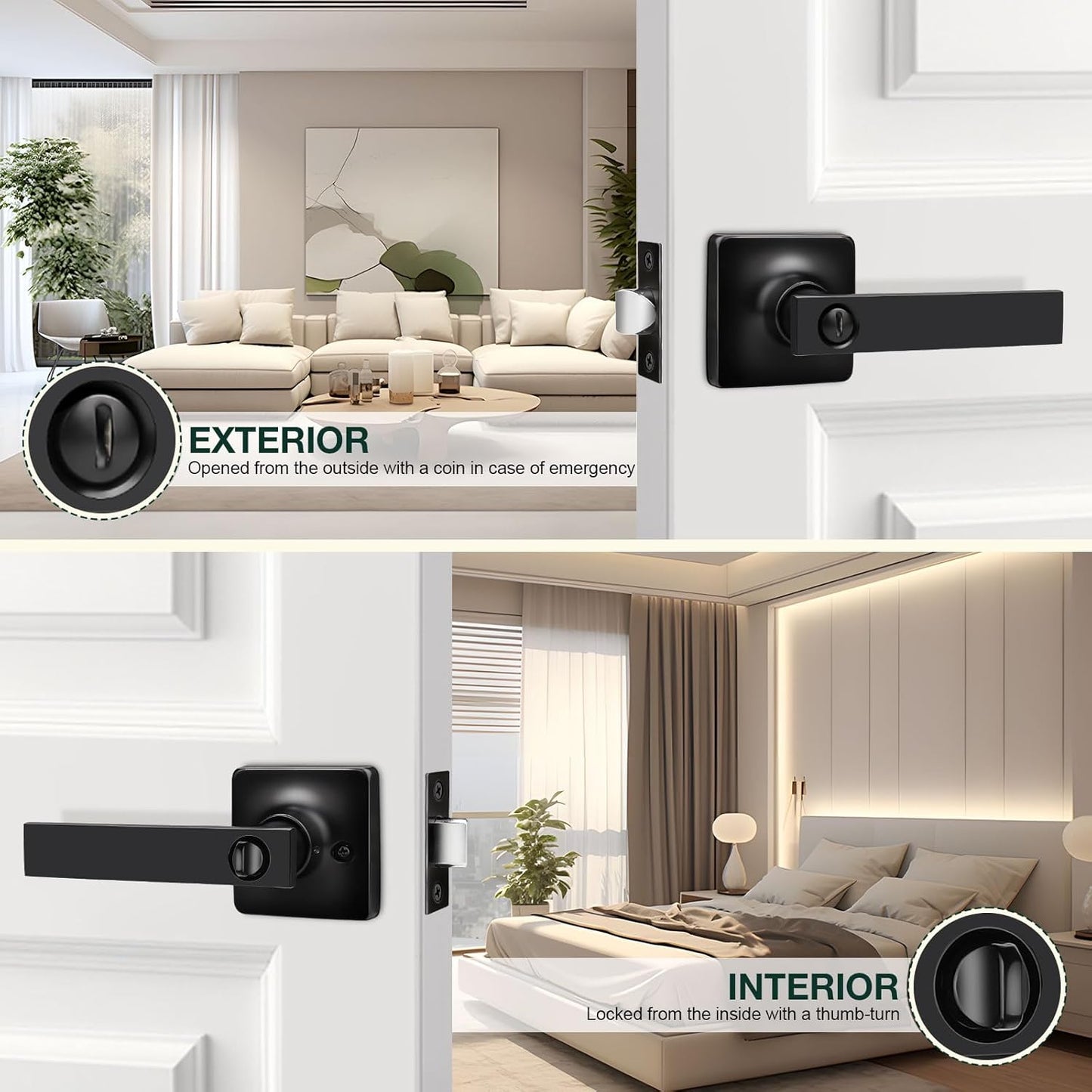 GOBEKOR 6 Pack Matte Black Privacy Door Handles Interior Door Levers for Bedroom Bathroom Black Privacy Levers Square Lever Door Handles