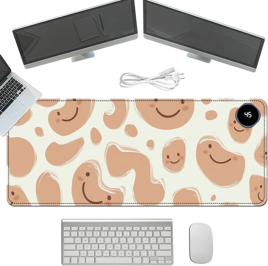Heated Mouse Pad with 3 Temperature Settings(104°F–122°F),Large 31.5x13 Inch PU Leather Heated Desk Mat,Waterproof Warming Pad for Office,Gaming & Cold Hands Relief,Abstract Geometrical