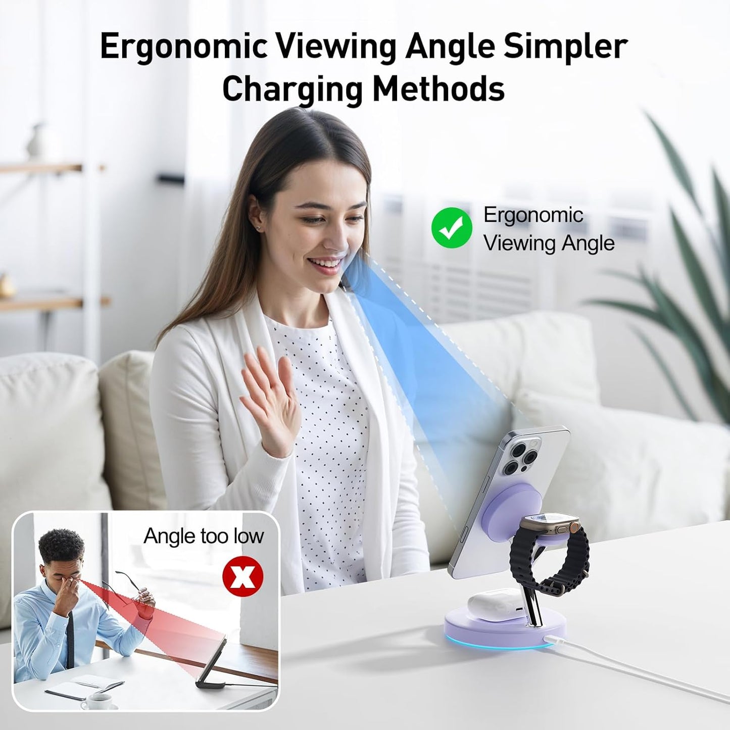 2025 3 in 1Charging Station Compatible with Mag-safe Charger Wireless Charger Stand for iPhoneAir17 16 15 14 13 12Series Wireless Charging Station for AirPods Wireless Charging Stand for iWatch Series