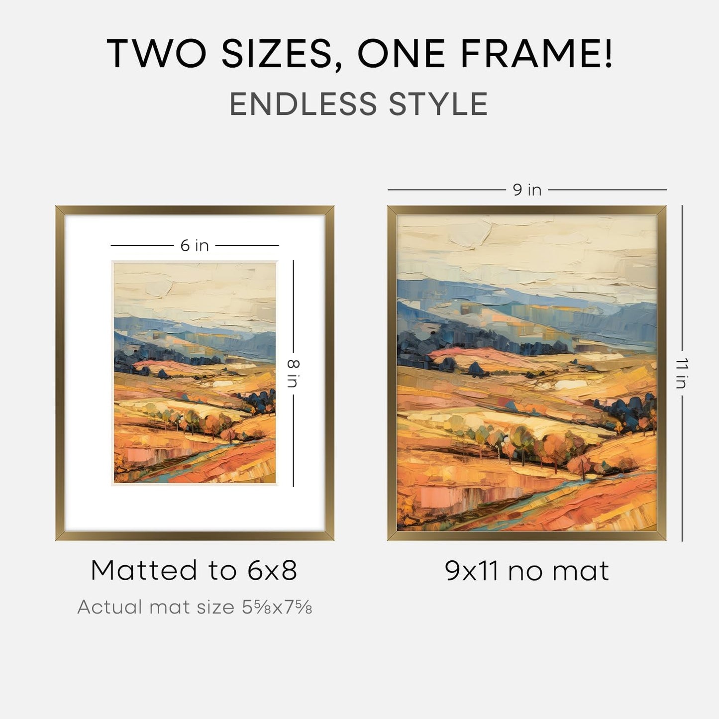 Homeforia 9x11 Frame Bronze, High End Metal 9 x 11 Brass Picture Frames with Mat for 6 by 8 in Photo, 9by11 Poster Frame Matted to 6x8, 11x9 Wall or Tabletop Frames, Tempered Glass, Wall Kit, Set of 1