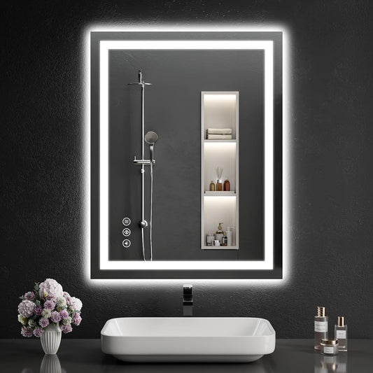 20"x28" LED Bathroom Mirror with Lights, Dimmable，Anti-Fog，Bathroom Vanity Mirror for Wall, Backlit + Front Lit, Memory Function, Shatter-Proof，Tempered Glass