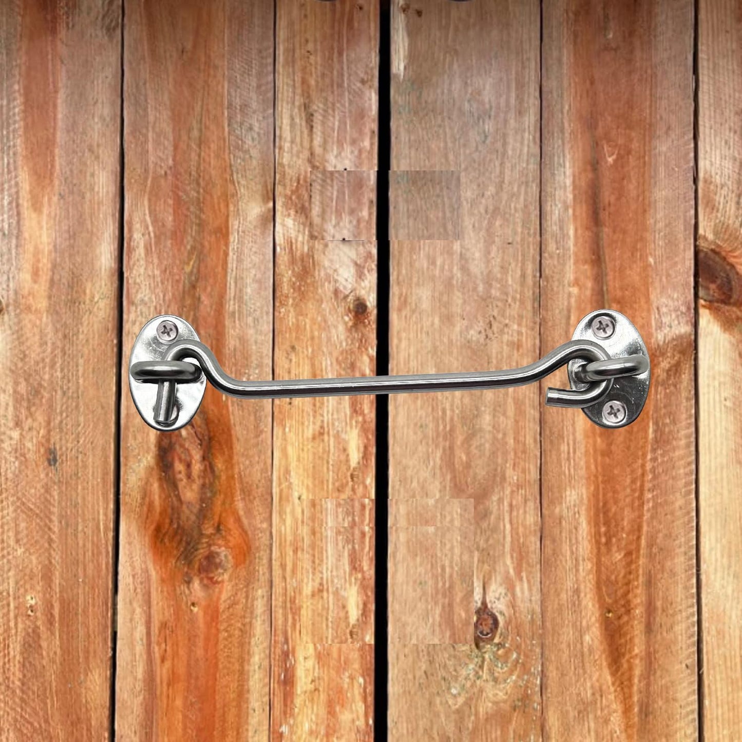 2-Pack 8Inch Door Lock Gate Latch Premium Stainless Steel Hook and Eye Gate Latch Cabin Hook with 16pcs Screws, Silver