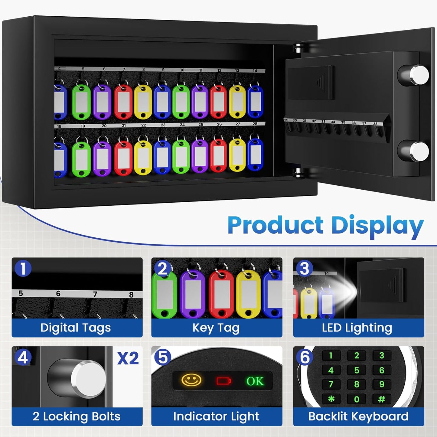 28 Keys Combination Lock Key Cabinet, Anti-Theft Key Lock Box with Key Tags, Key Organizer Wall Mount for Car Garage House Rental Office Business