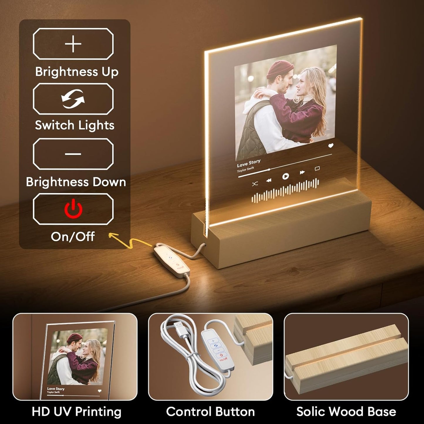 Personalized Picture Frame, Custom Tabletop Photo Frame with Light, Customized Gift for Mom/Father/Kid/Friend/Pet - Birthday, Valentine’s Day, Mother's Day, Father's Day, Christmas (R07)