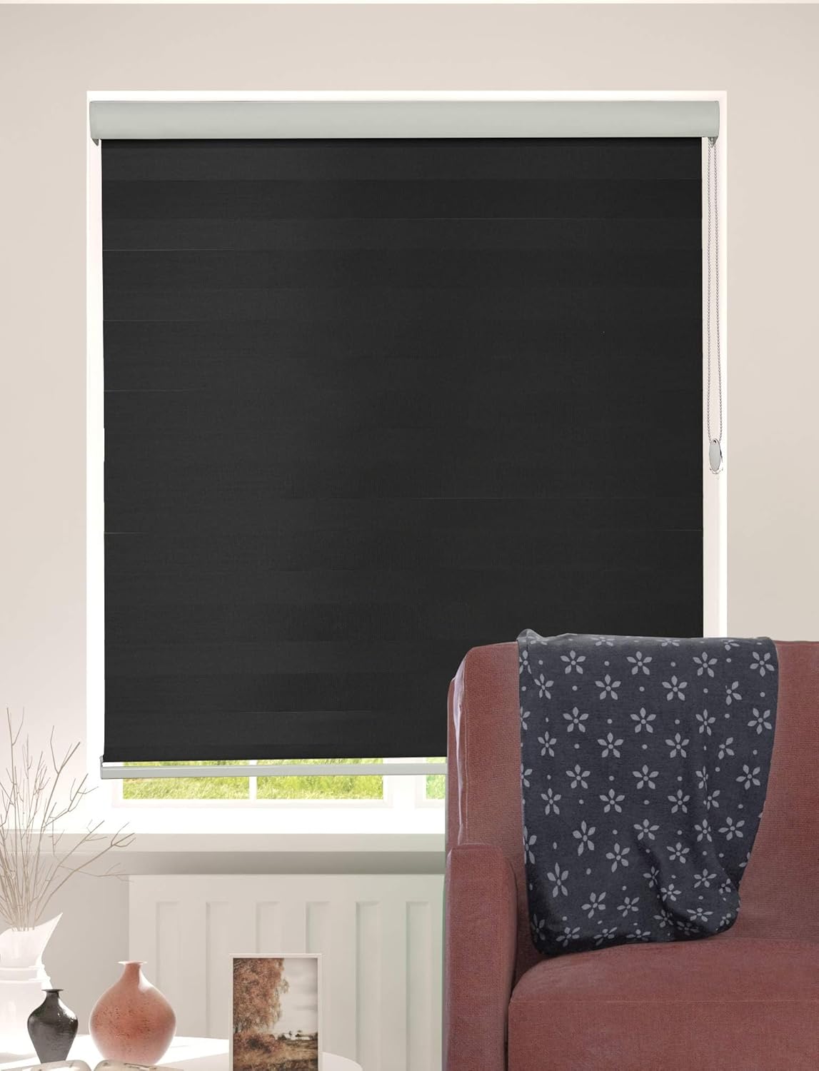 Shadesu Custom Size Zebra Blinds for Windows, 56" W x 72 H, Black, Dual Layer Free-Stop Zebra Shades, Light Control for Day and Night, Sheer Blinds for Indoor Windows, Bedroom, Kitchen