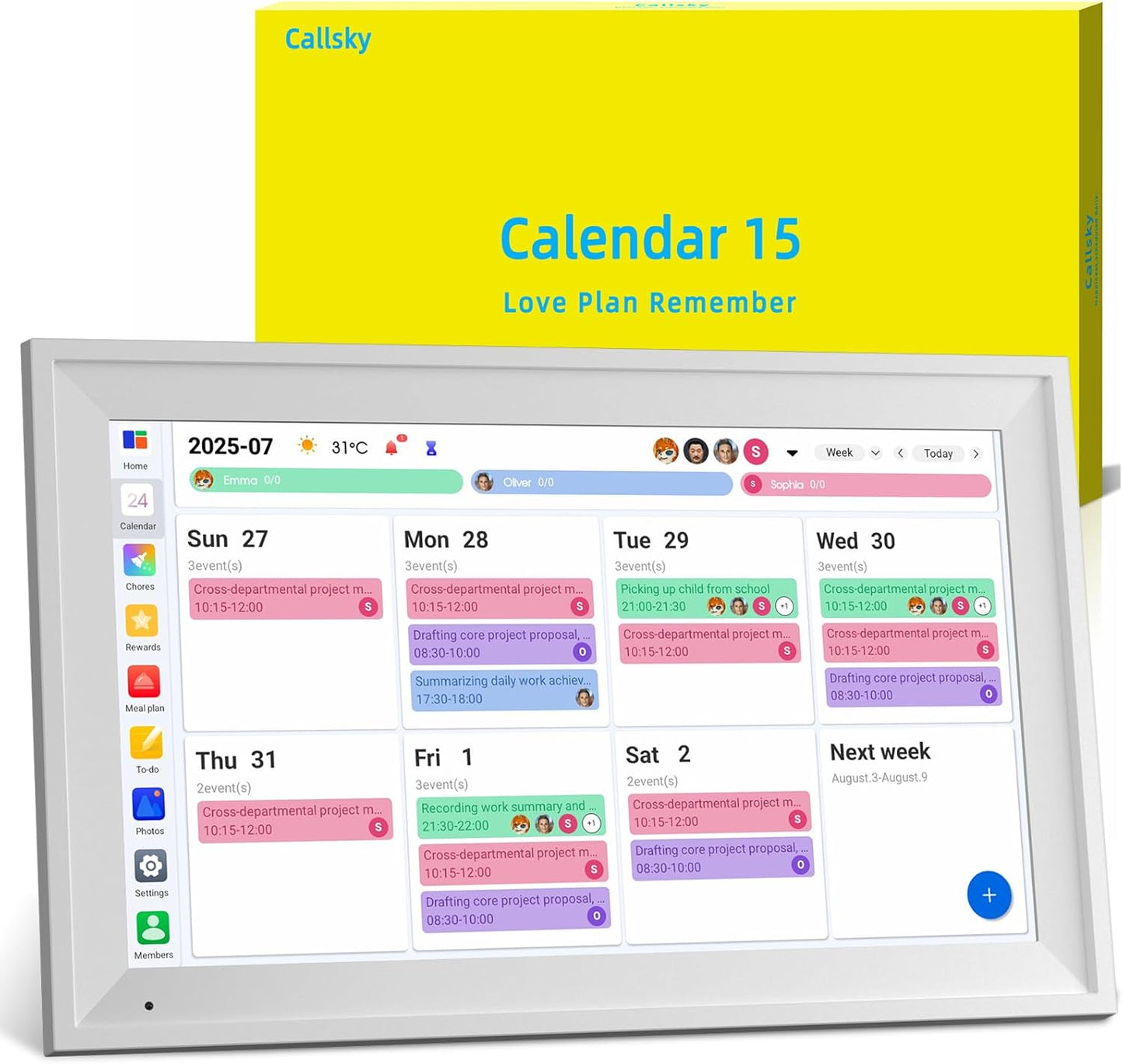 15.6 Inch Digital Calendar - Full HD IPS Smart Touchscreen Family Planner with Octa Core & 64GB, offering an Anti-Glare Electronic Calendar, Chore Chart, and Multi-Sync—Perfect Christmas Gift for Home