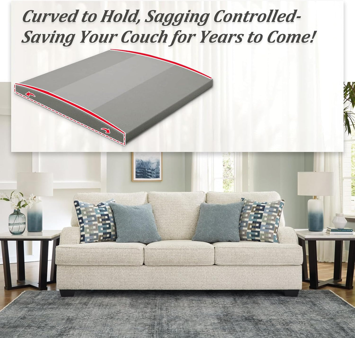 HAVARGO Couch Cushion Support High Density Foam 22X22X2.4 Inches Sofa Couch Supports for Sagging Cushions Light Grey 2Pcs with Anti Slip Mesh Fabric