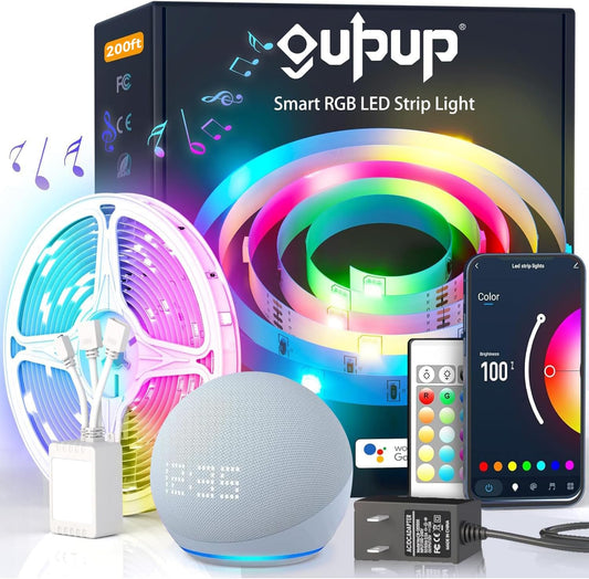 GUPUP 200ft LED Strip Lights WiFi, Compatible with Alexa & Google Assistant, 2 Rolls of 100ft RGB Led Light Strip,Color Changing, Music Sync Tape Lighting for Bedroom, Party, Home Decor
