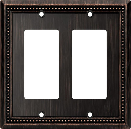Henne Bery Sunken Pearls Heavy Duty Decorative Wall Plate Switch Plate Outlet Cover (Double Decorator, Aged Bronze)