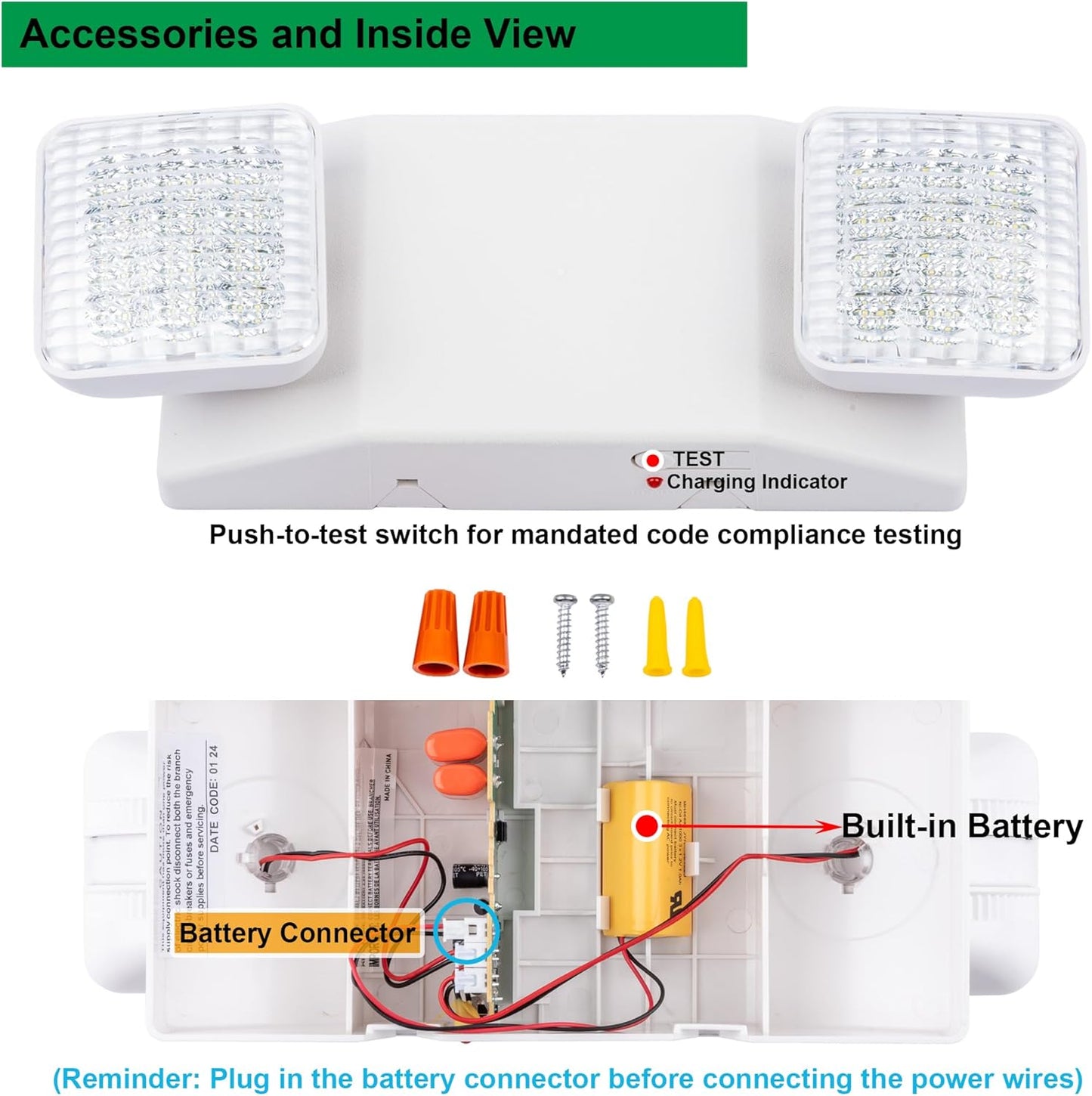 LIT-PaTH LED Emergency Lighting Fixtures with 2 LED Heads and Back Up Batteries- US Standard Exit Light, UL 924 and CEC Qualified, 120/277 Voltage, 4-Pack