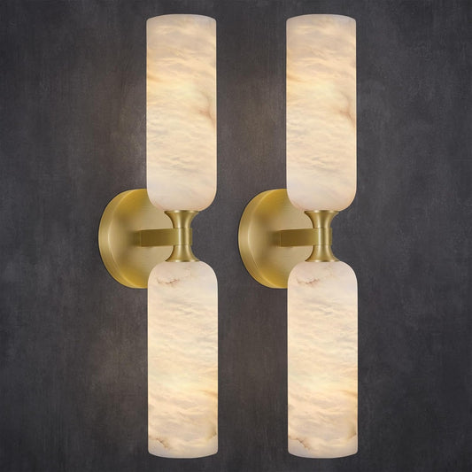 20in Alabaster Wall Sconces Set of Two, Modern Spanish Natural Marble Bathroom Vanity Sconces, Brass Alabaster Sconce Wall Lighting, Gold Wall Light Fixtures Decor for Bedroom Living Room Staircases