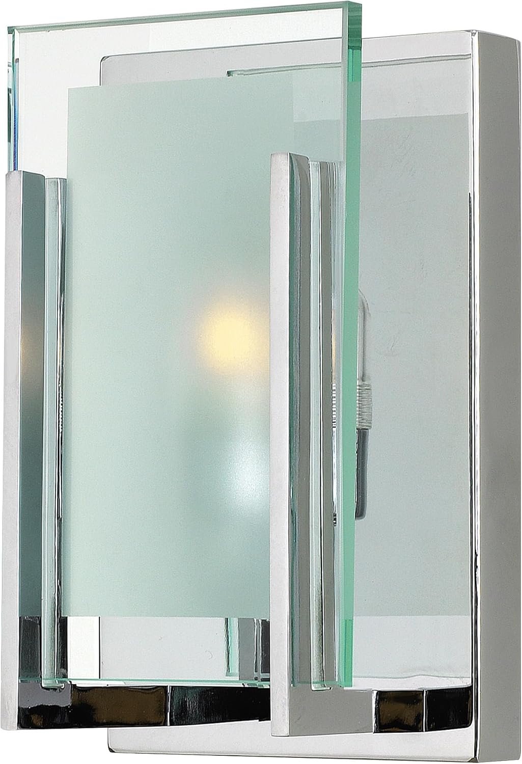 Hinkley Latitude Small Single Light Bath Vanity Sconce - Modern, Inside Etched Clear Glass Panel, Bulb Included - Chrome Finish