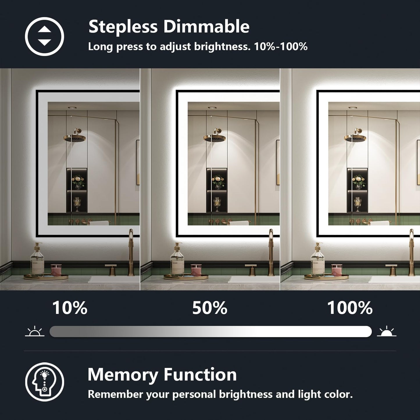 28x36 Inch LED Bathroom Mirror with Lights (Front Lit and Backlit) Black Framed Lighted Vanity Mirror for Bathroom Wall Dimmable Anti-Fog Memory Tempered Glass Horizontal/Vertical
